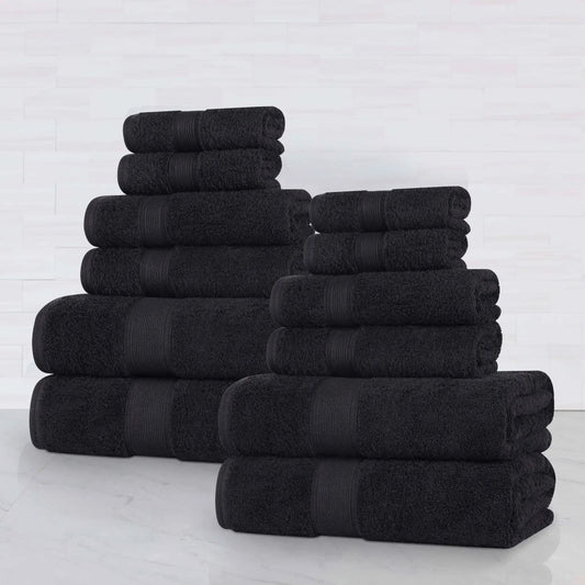 Organic Cotton Plush Solid Assorted 12 Piece Towel Set