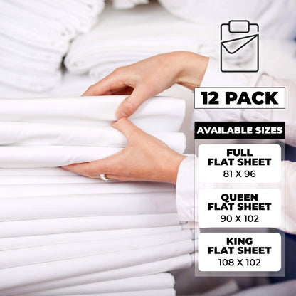 Cotton Rich Percale Hotel Quality Flat Bed Sheets Set Of 3, 6, 12 - White