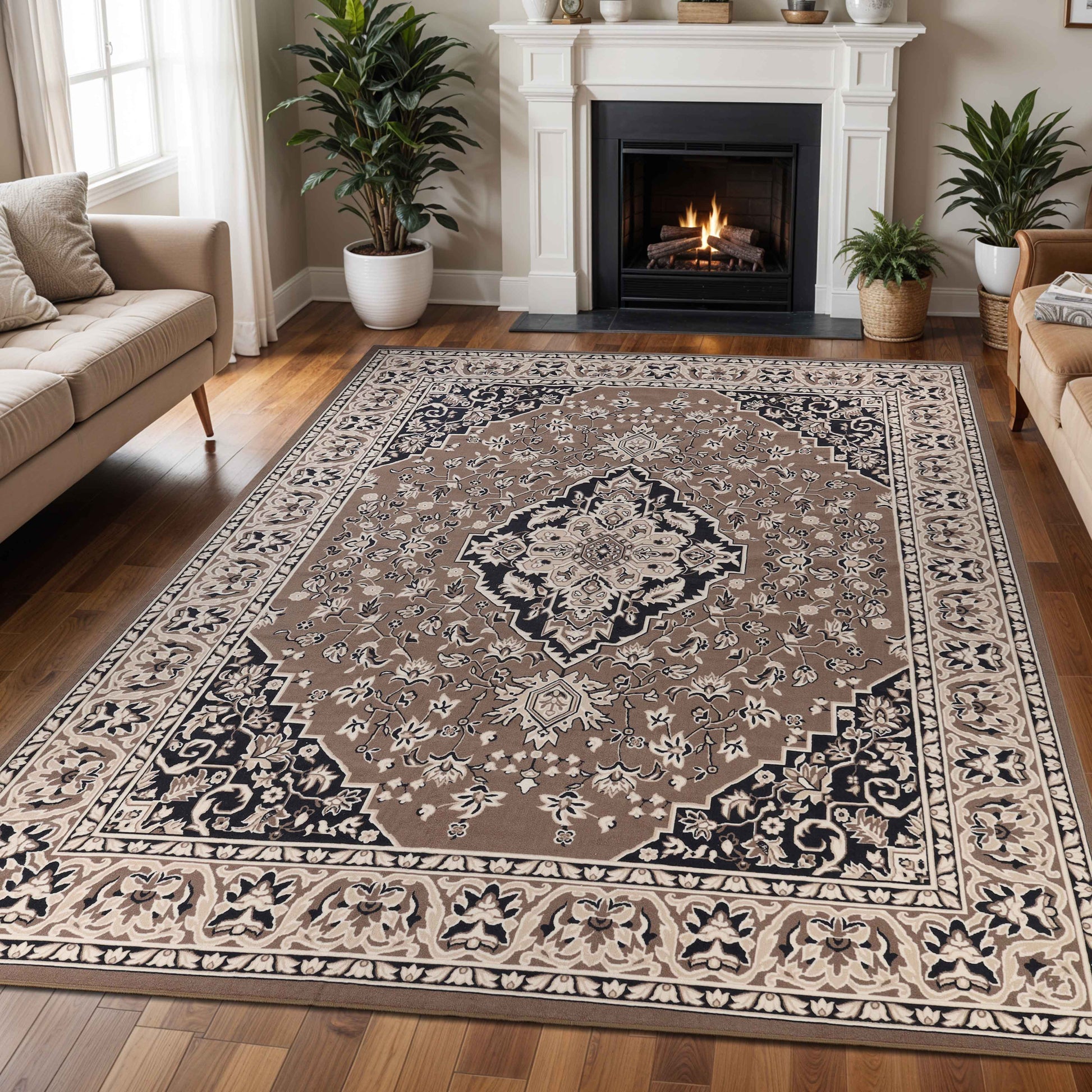 Glendale Traditional Floral Medallion Indoor Area Rug or Runner Rug - Brown