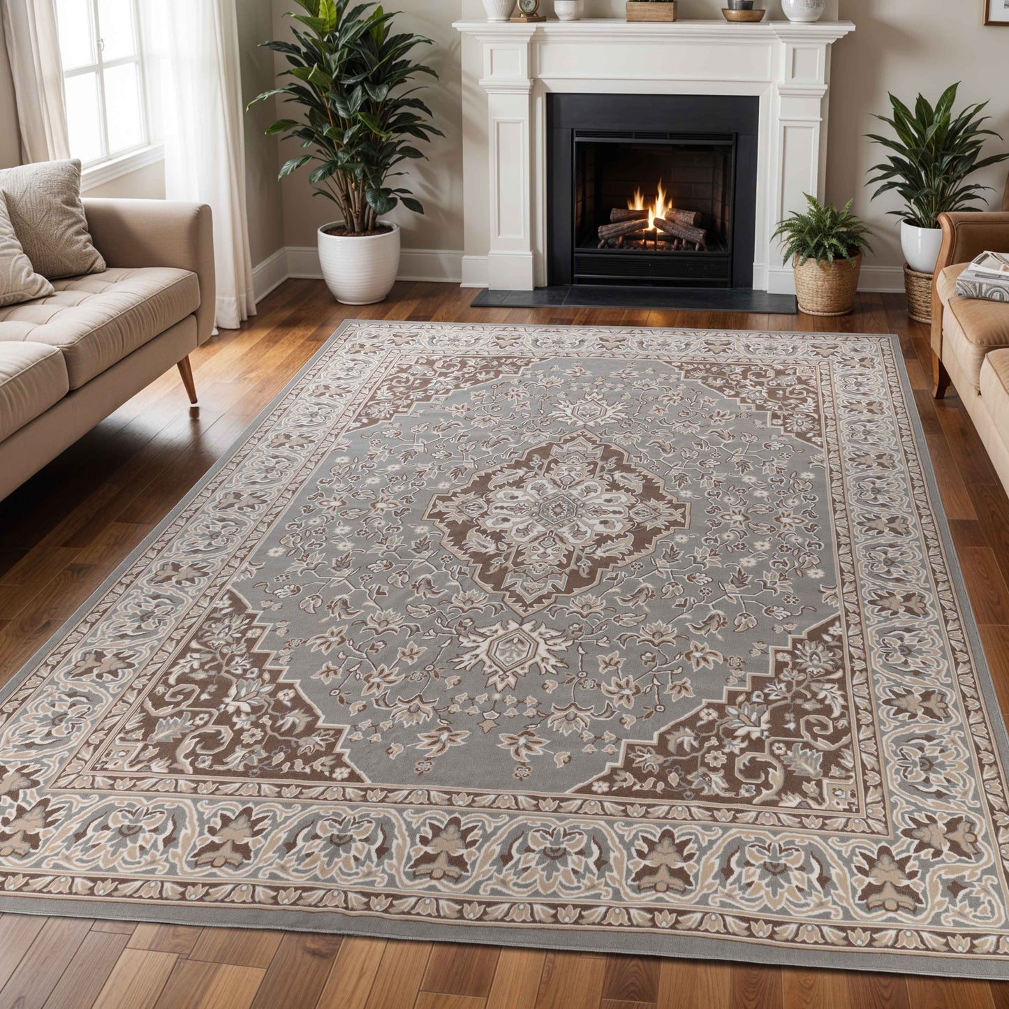 Glendale Traditional Floral Medallion Indoor Area Rug or Runner Rug - Gray