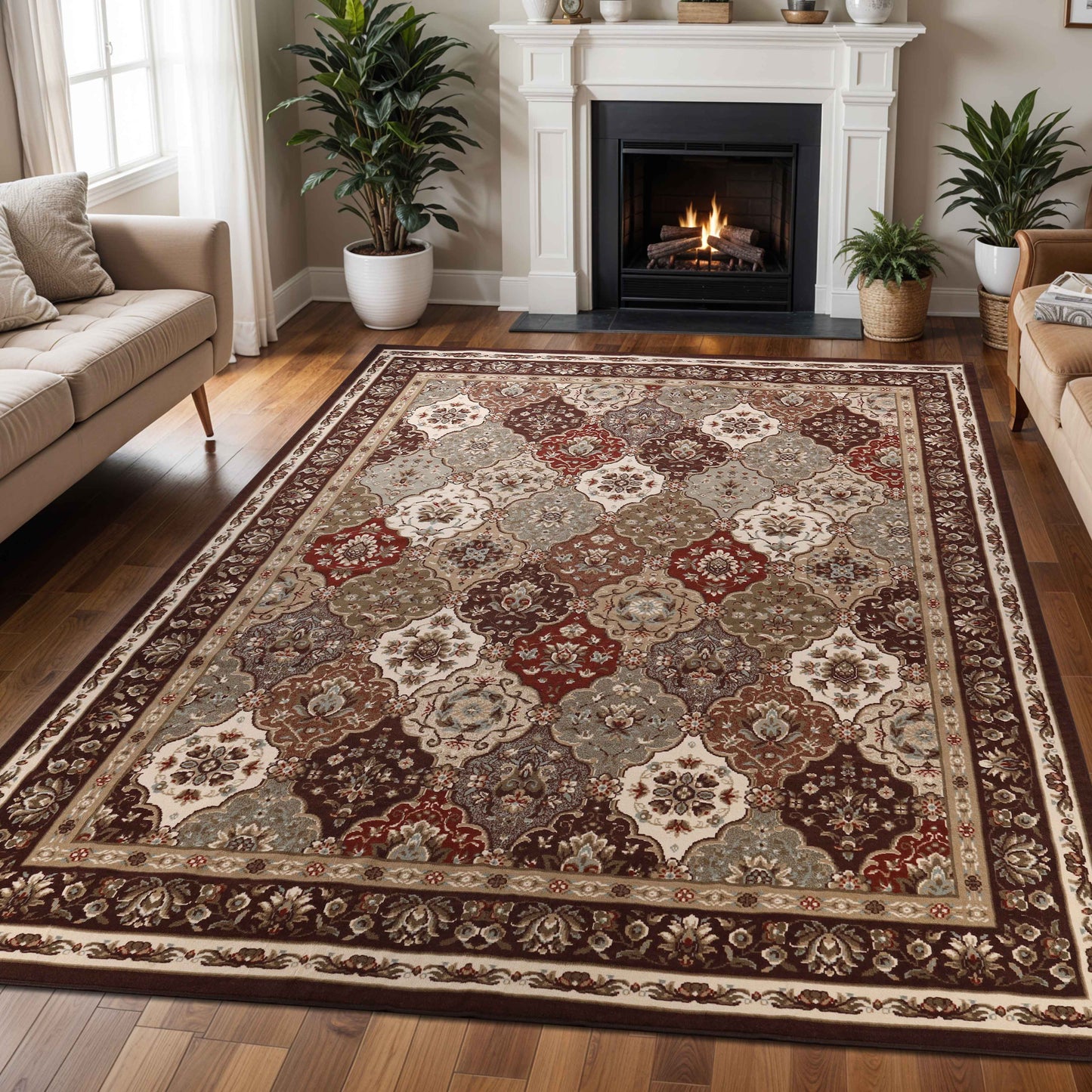 Palmyra Traditional Floral Medallion Indoor Area Rug Or Runner Rug - Chocolate