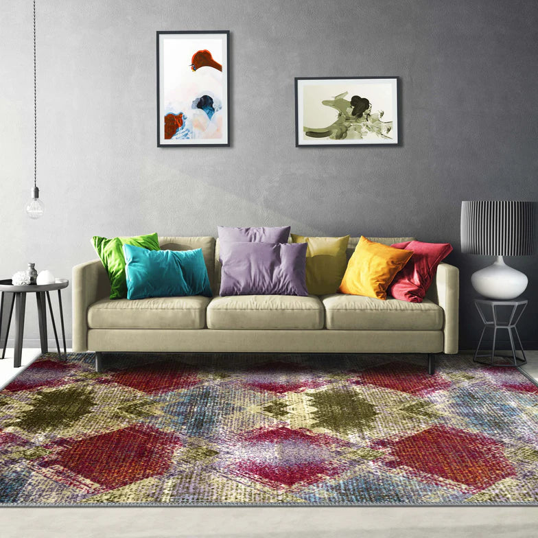 Amarsi Geometric Non-Slip Indoor Washable Area Rug - Gray