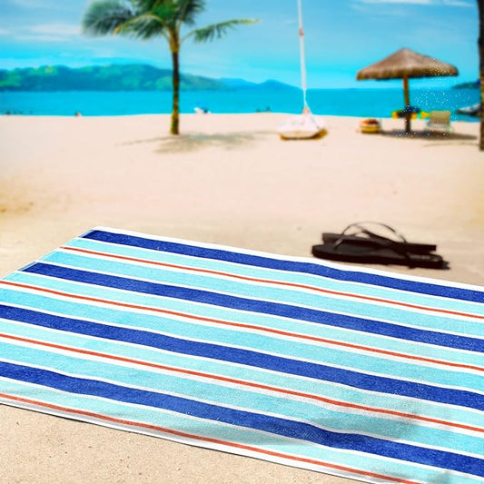 Ocean Stripe Oversized Cotton 4 Piece Beach Towel Set