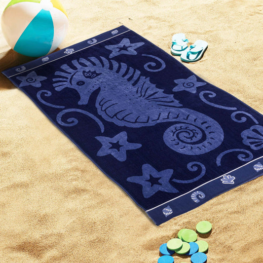 Sea Horse Oversized Cotton 4 Piece Beach Towel Set