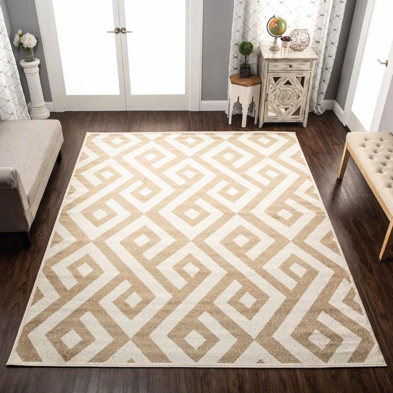 Saxton Geometric Contemporary Area Rug - Ivory