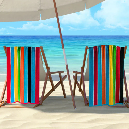 Rainbow Stripes Egyptian Cotton Oversized 4 Piece Beach Towel Set - Rainbow