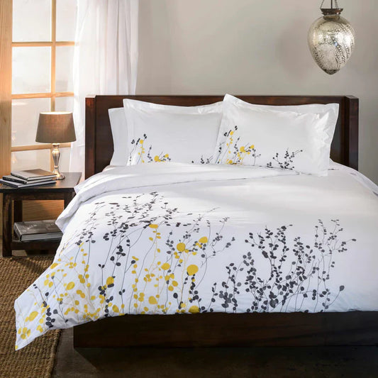 Reed Embroidered Floral Contemporary Duvet Cover Set - WHite