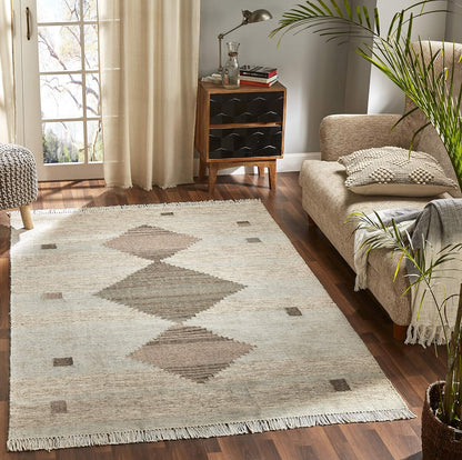 Sayah Eco-Friendly Geometric Handwoven Wool and Cotton Indoor Area Rug - Gray