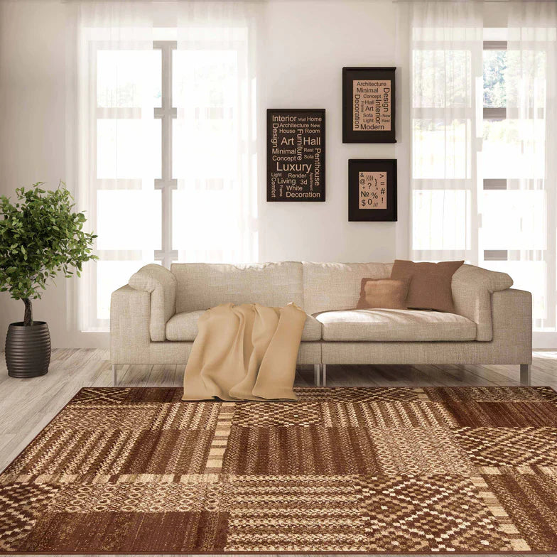 Dorset Block Patchwork Indoor Area Rug or Runner Rug - Taupe