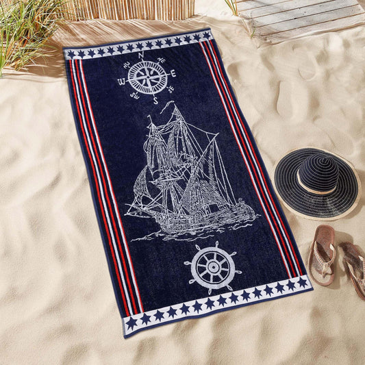 Navy Ship Oversized Cotton 2 Piece Beach Towel Set