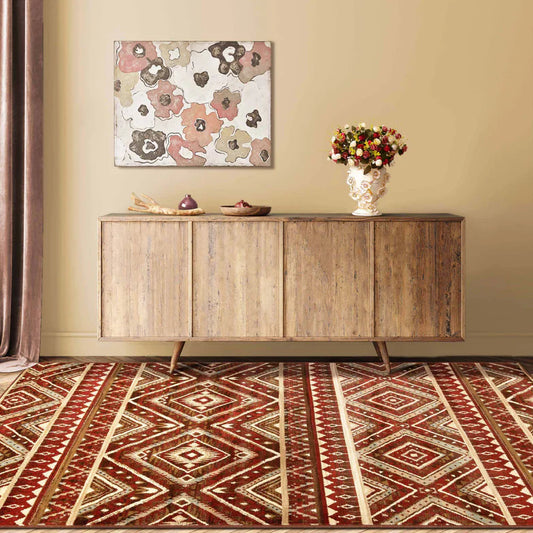 Tampa Southwestern Rustic Medallion Indoor Area Rug or Runner Rug - Maroon
