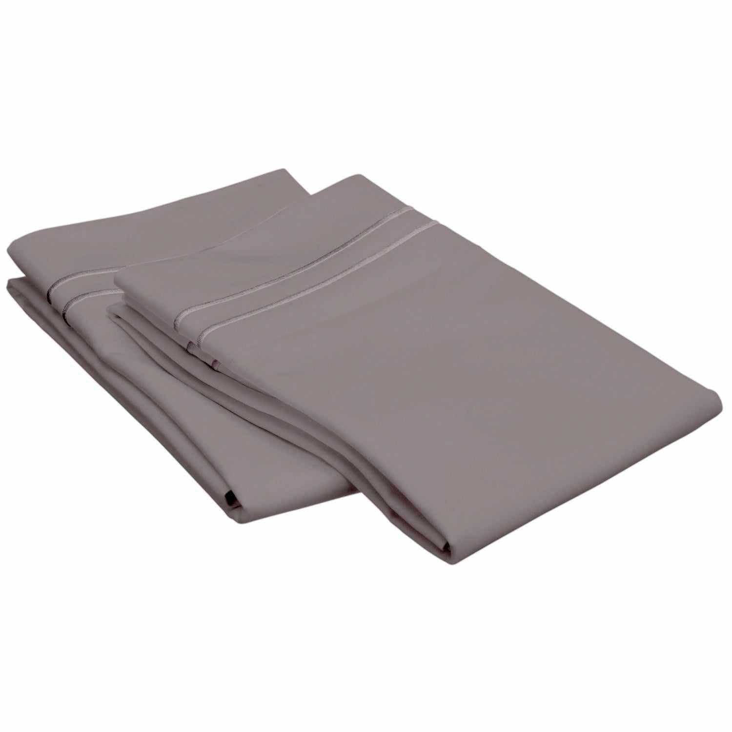 2 Embroidered Line Egyptian Cotton 2-Piece Pillowcase Set - Silver