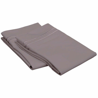 2 Embroidered Line Egyptian Cotton 2-Piece Pillowcase Set - Silver