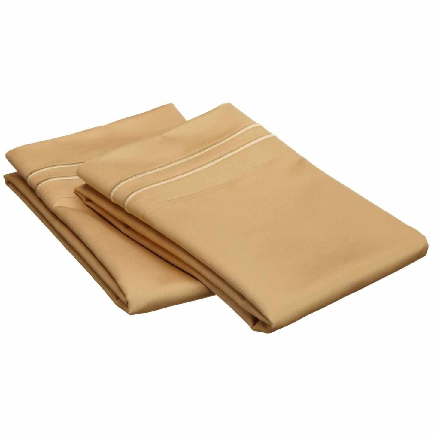 2 Embroidered Line Egyptian Cotton 2-Piece Pillowcase Set - Gold