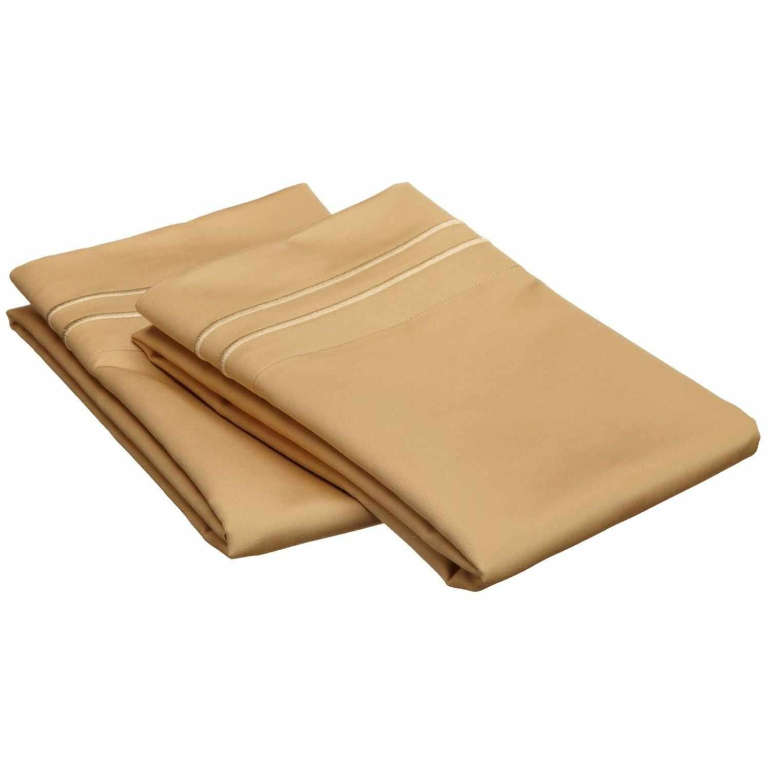 2 Embroidered Line Egyptian Cotton 2-Piece Pillowcase Set - Gold