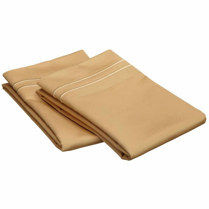 2 Embroidered Line Egyptian Cotton 2-Piece Pillowcase Set - Gold