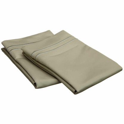 2 Embroidered Line Egyptian Cotton 2-Piece Pillowcase Set - Sage