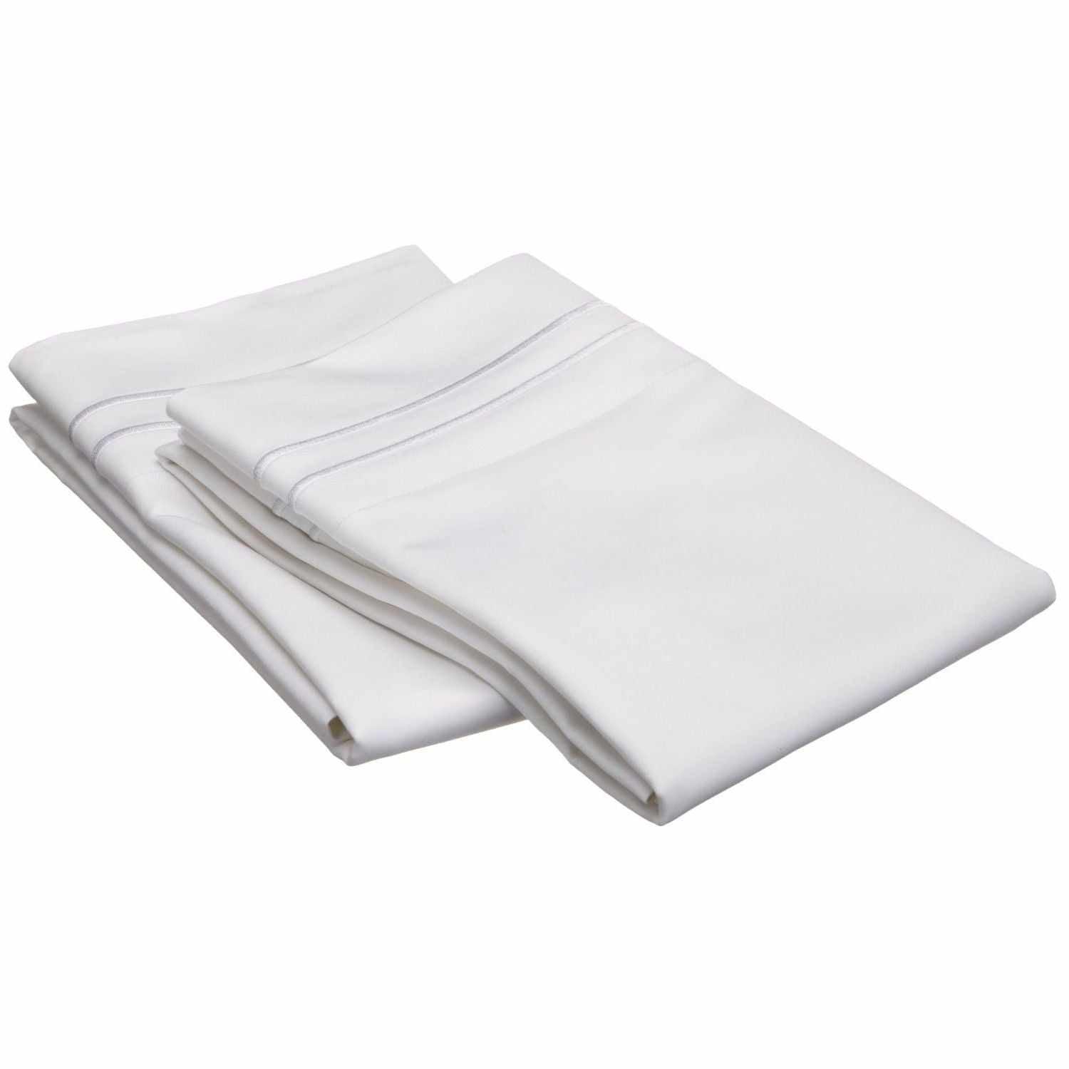 2 Embroidered Line Egyptian Cotton 2-Piece Pillowcase Set - White