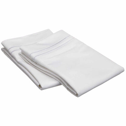 2 Embroidered Line Egyptian Cotton 2-Piece Pillowcase Set - White