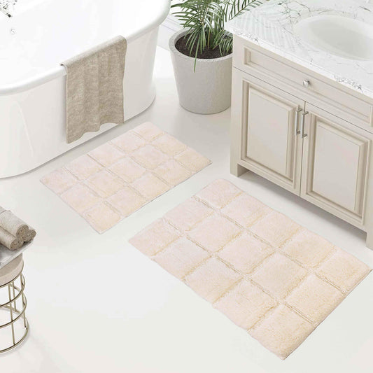 2 Piece Cotton Checkered Solid Non Slip Bath Rug Set