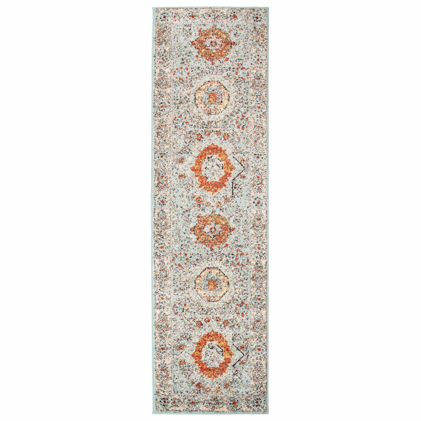 Idalia Distressed Floral Medallion Contemporary Area Rug - LightBlue