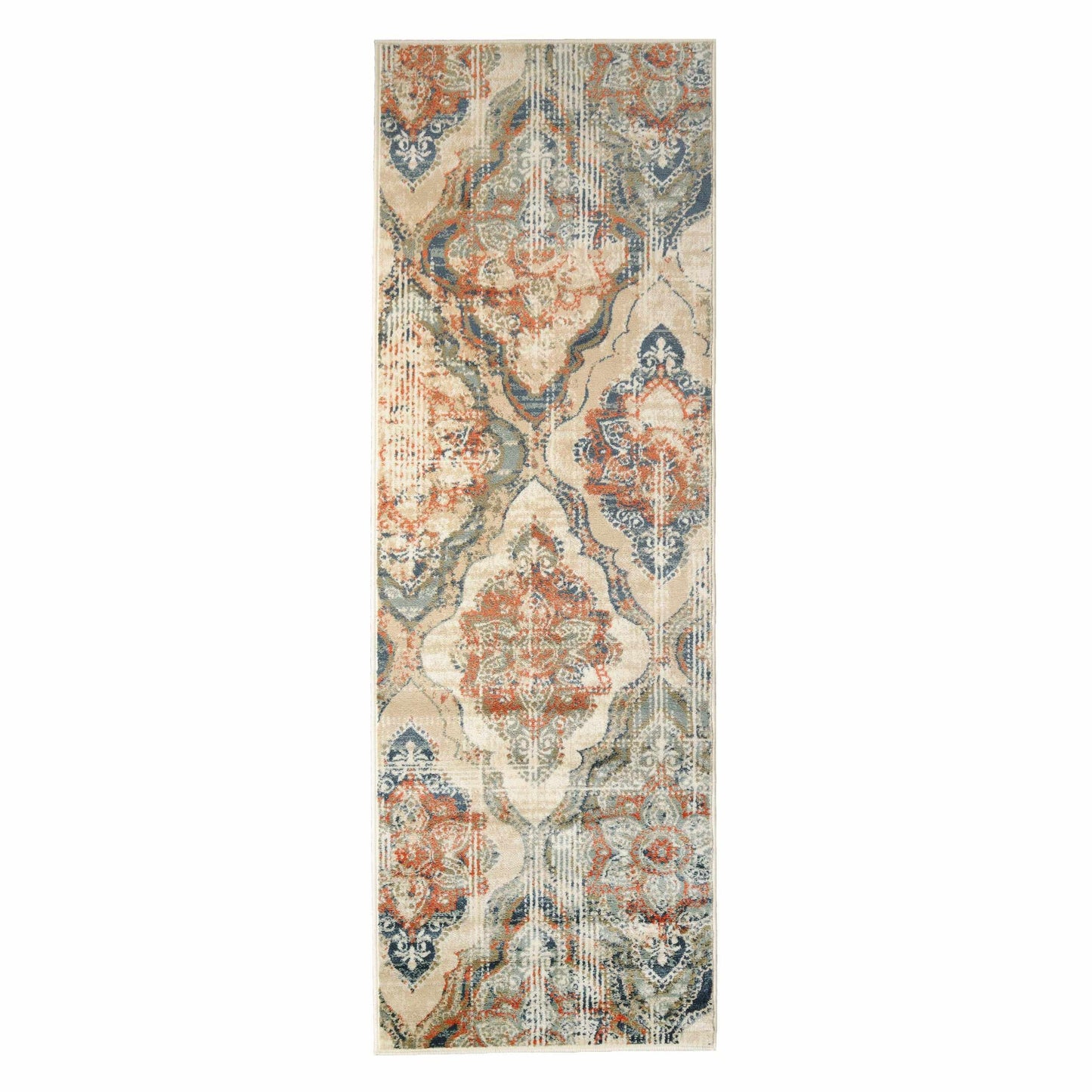 Vintage Distressed Diamond Trellis Indoor Home Area Rug Collection - Blue