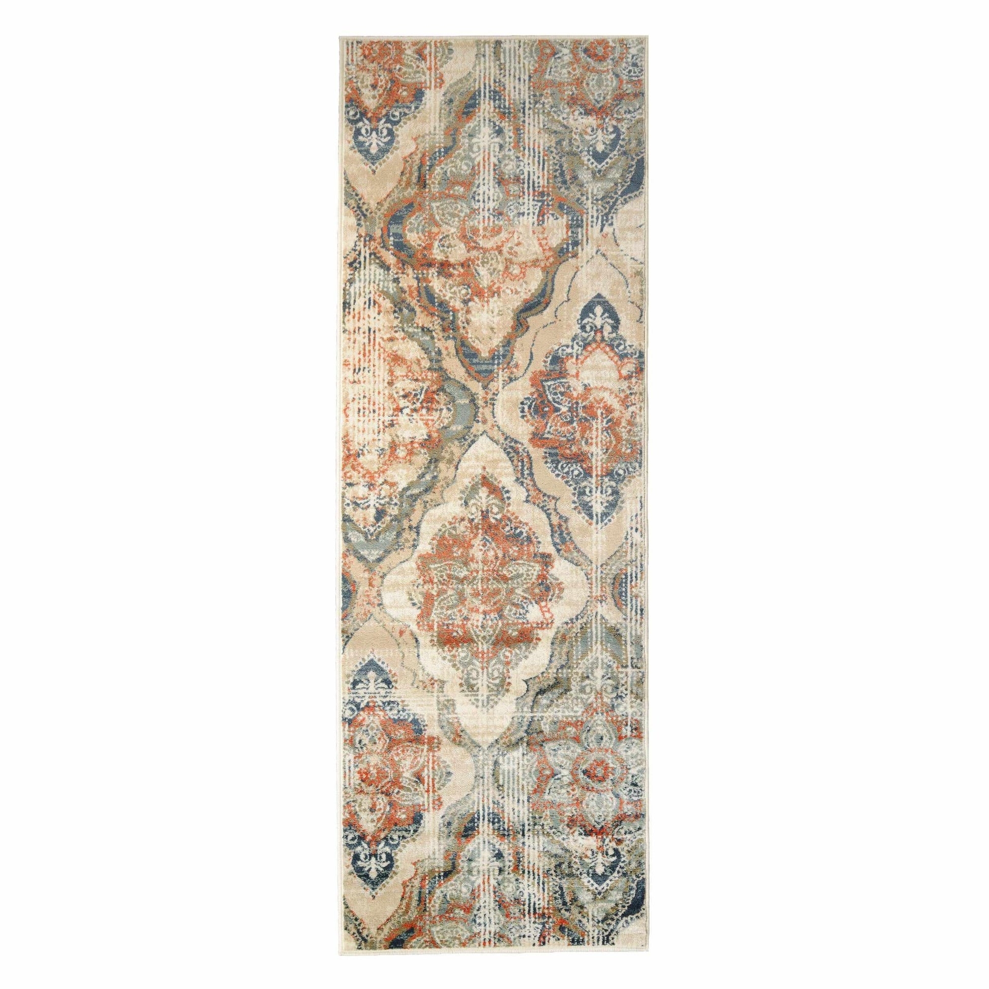 Vintage Distressed Diamond Trellis Indoor Home Area Rug Collection - Blue