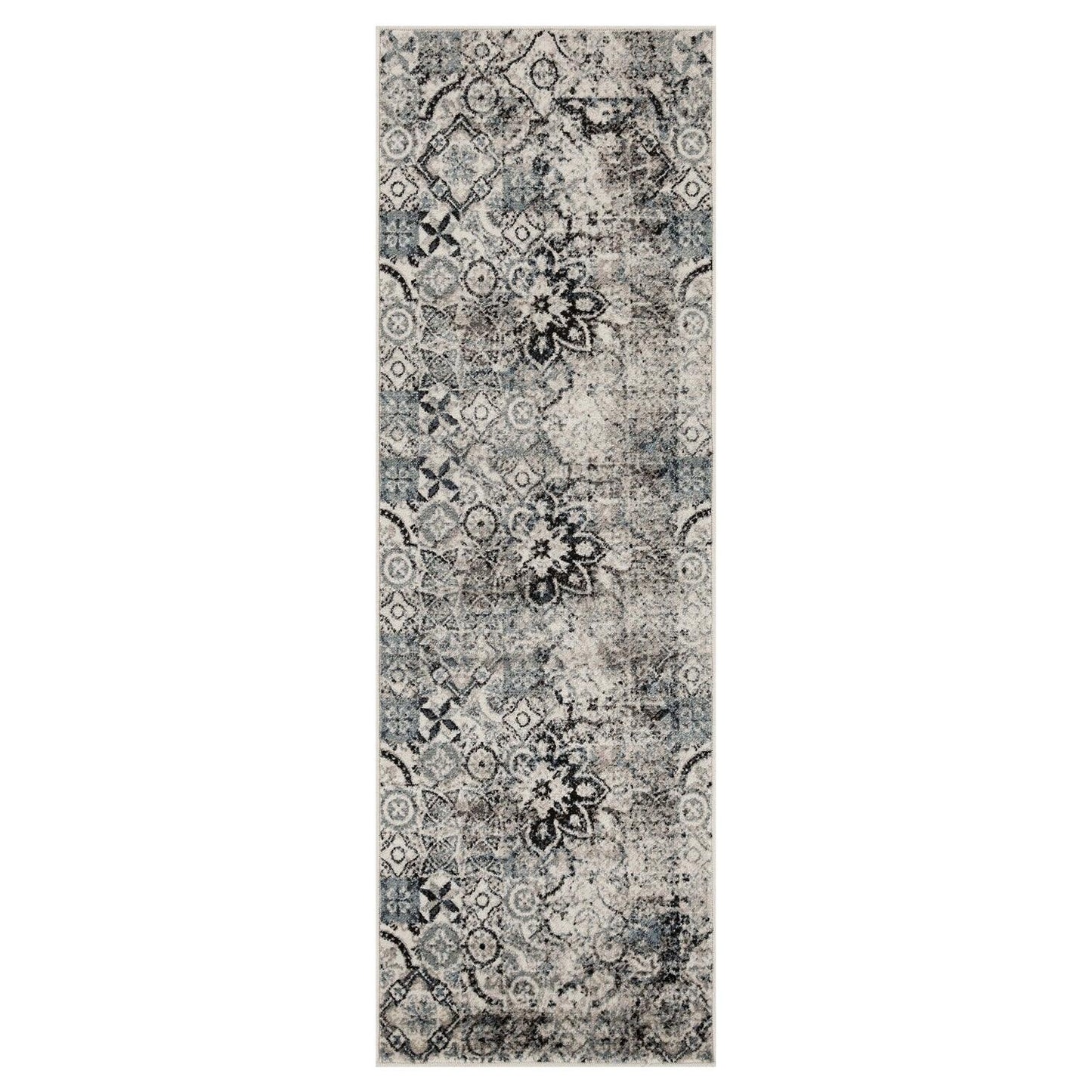 Distressed Floral Medallion Indoor Rug or Runner - Blue