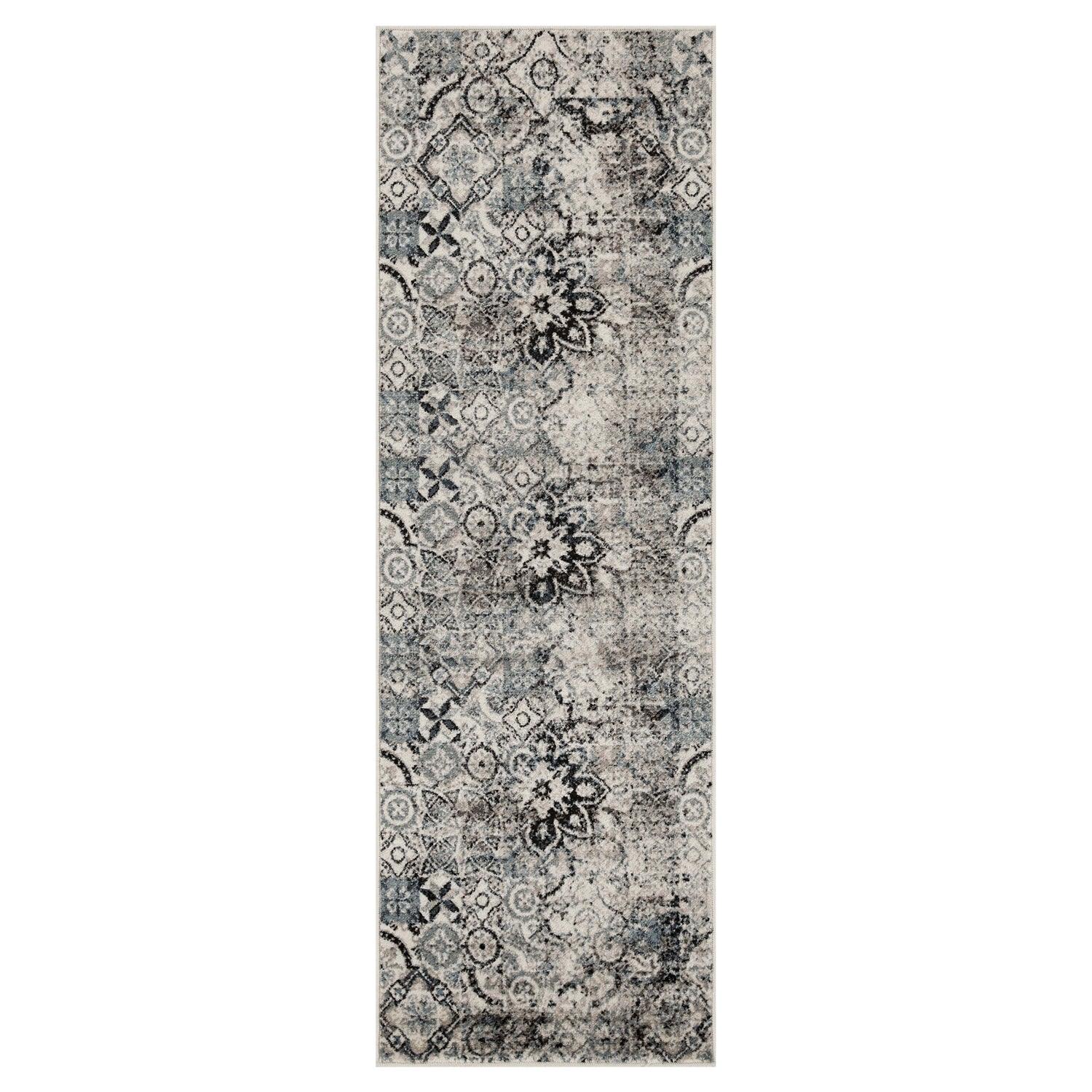 Distressed Floral Medallion Indoor Rug or Runner - Blue