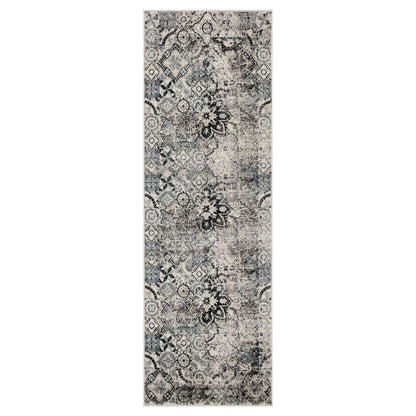 Distressed Floral Medallion Indoor Rug or Runner - Blue