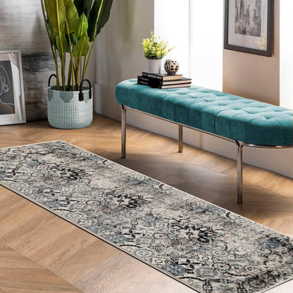 Distressed Floral Medallion Indoor Rug or Runner - Blue