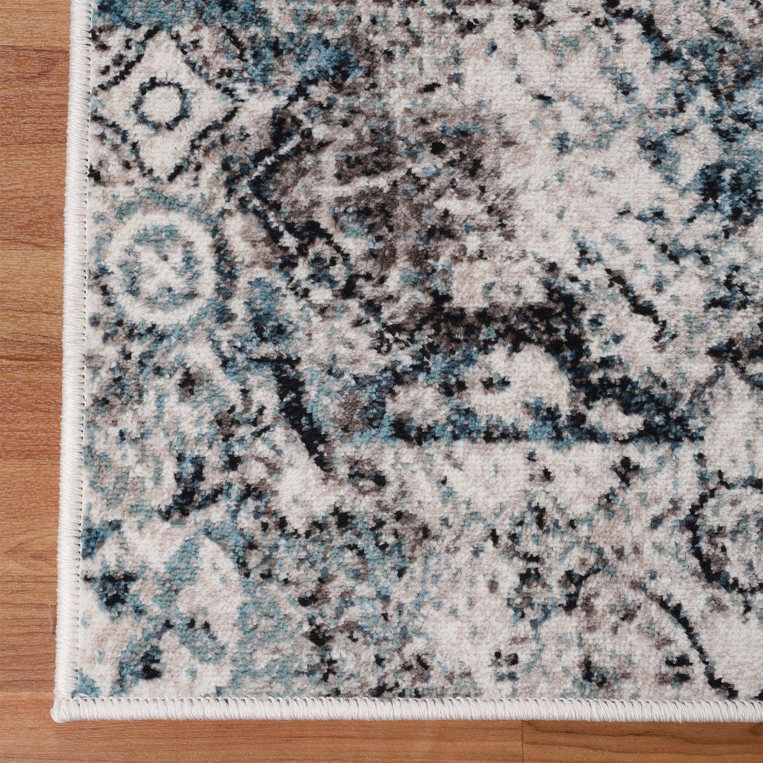 Distressed Floral Medallion Indoor Rug or Runner - Blue