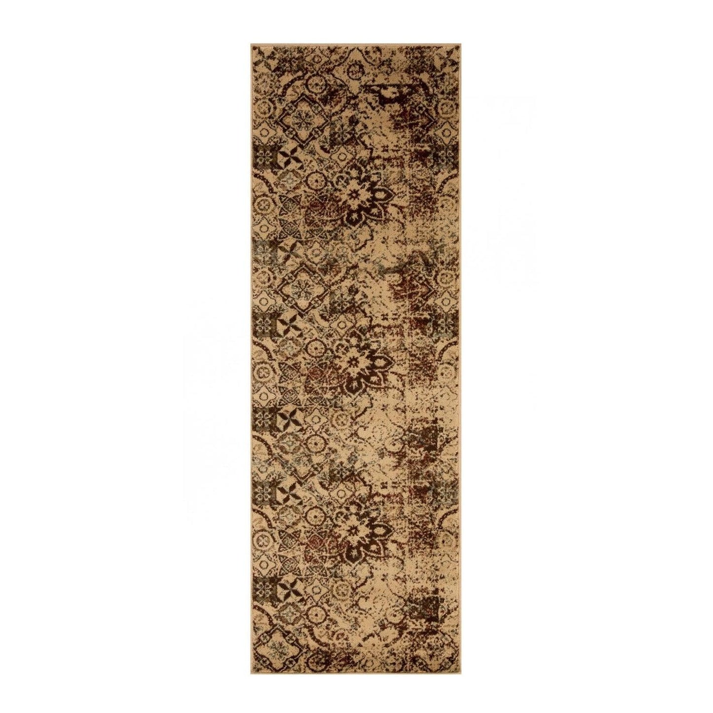 Distressed Floral Medallion Indoor Rug or Runner - Cream