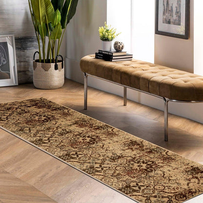 Distressed Floral Medallion Indoor Rug or Runner - Cream