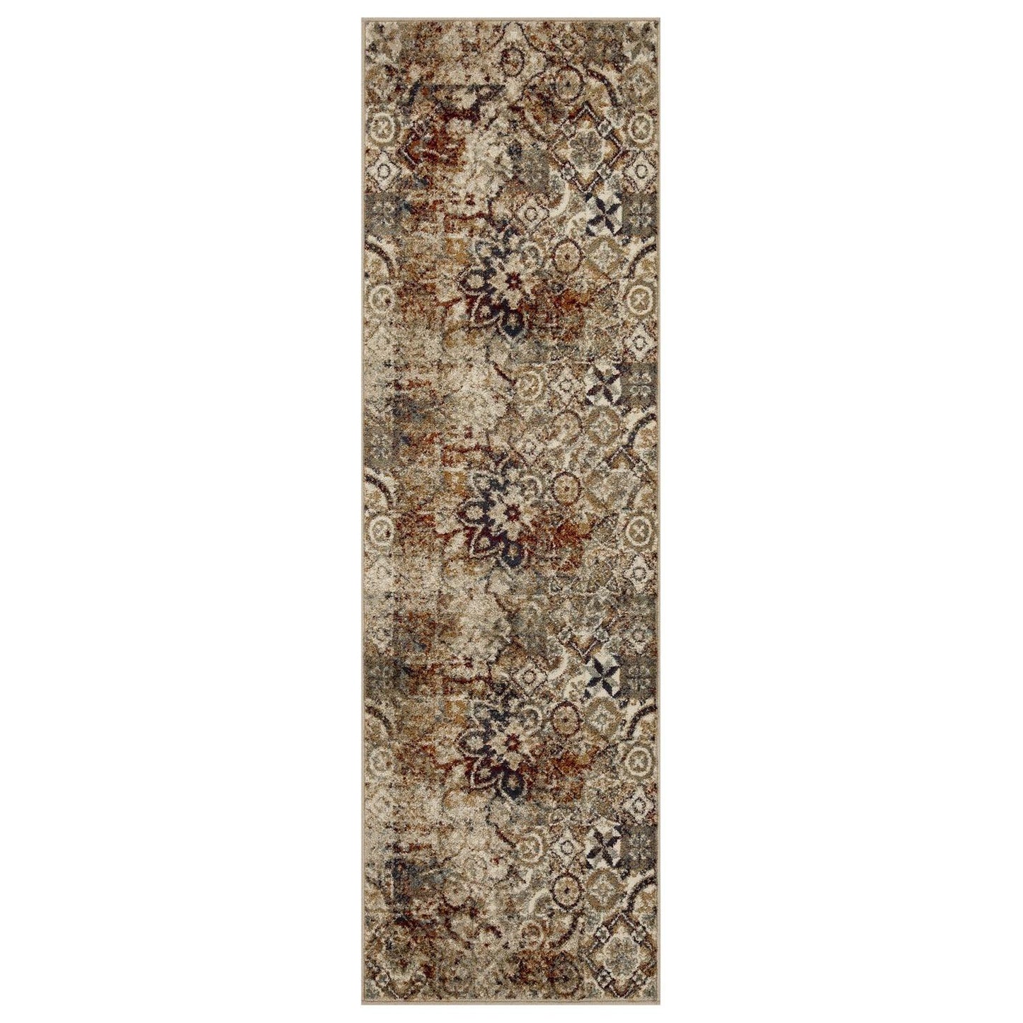 Distressed Floral Medallion Indoor Rug or Runner - Maroon