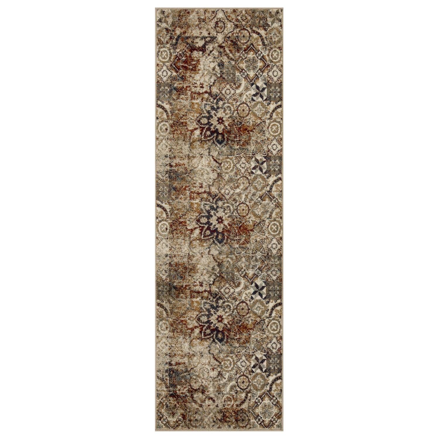 Distressed Floral Medallion Indoor Rug or Runner - Maroon