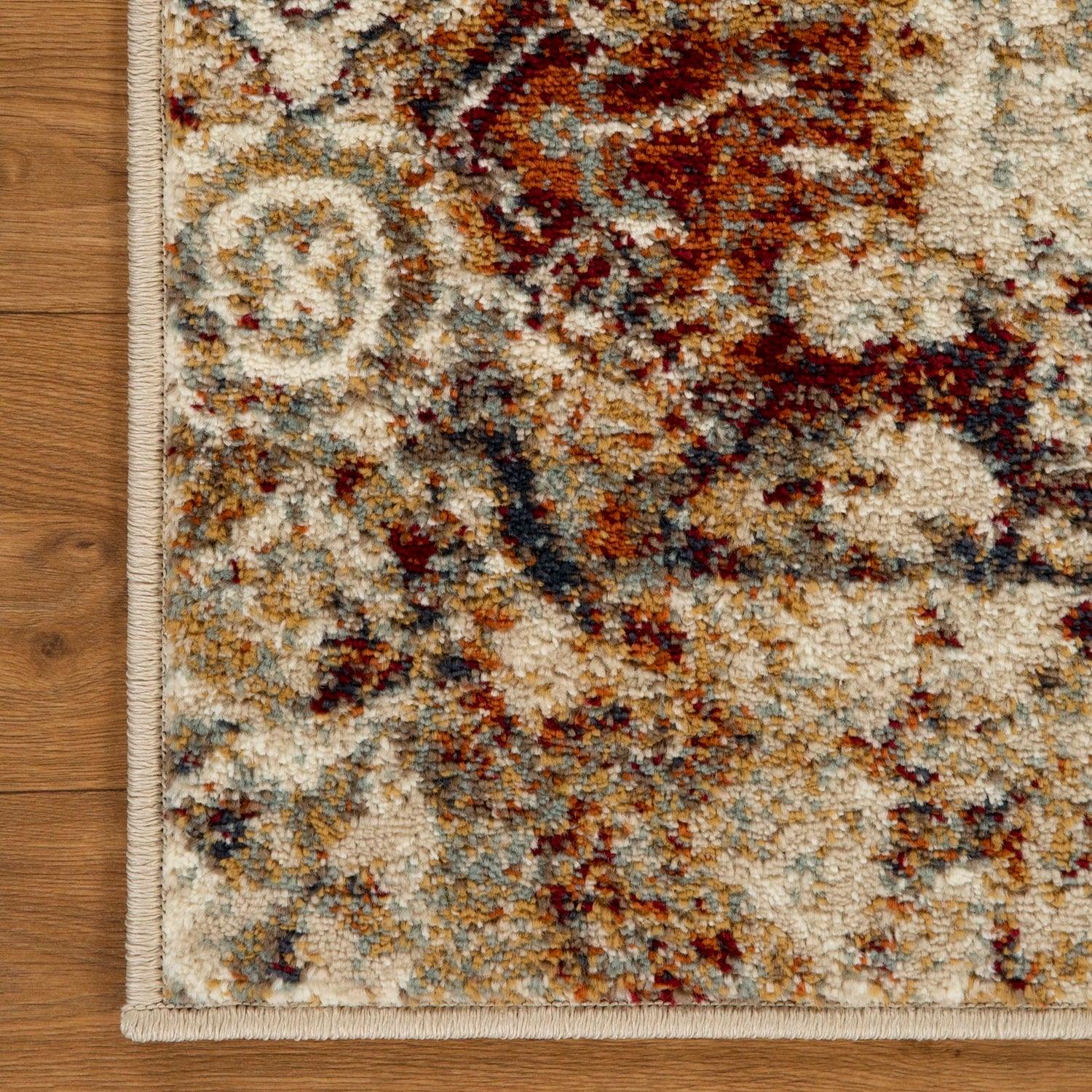 Distressed Floral Medallion Indoor Rug or Runner - Maroon