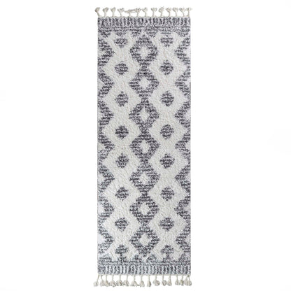  Superior Bohemian Geometric Indoor Plush Shag Area Rug with Tassels - Black-Cream