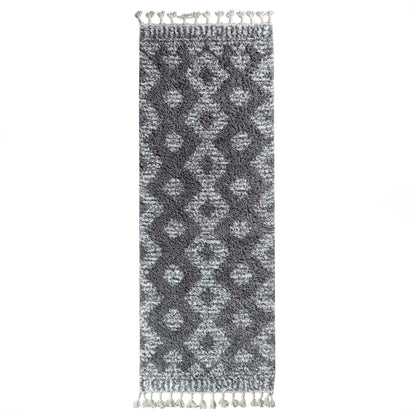  Superior Bohemian Geometric Indoor Plush Shag Area Rug with Tassels - Cream-Black