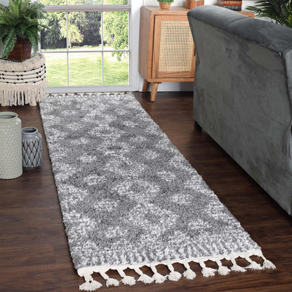  Superior Bohemian Geometric Indoor Plush Shag Area Rug with Tassels - Cream-Black