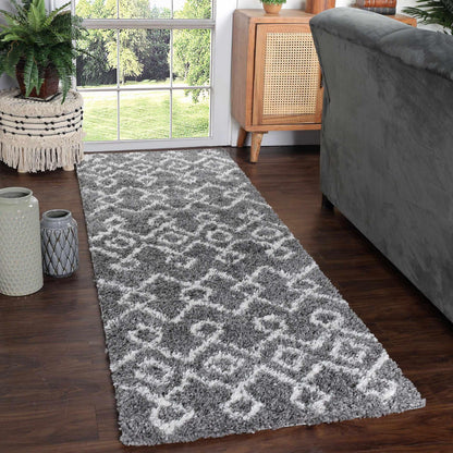  Superior Boho Geometric Diamonds Indoor Plush Shag Area Rug Media - Cream-Black