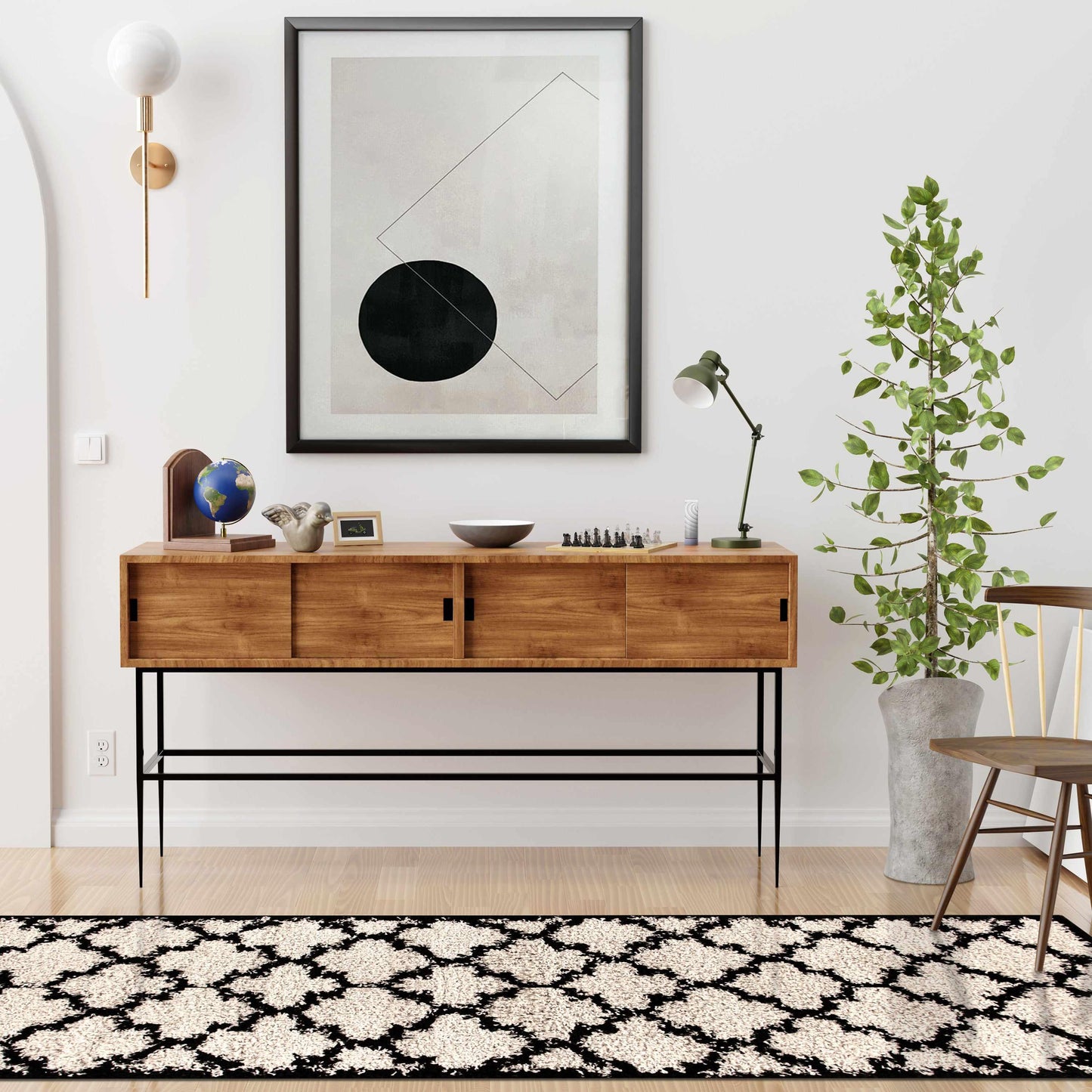 Superior Bengali Modern Geometric Lattice Trellis Indoor Shag Area Rug - Charcoal