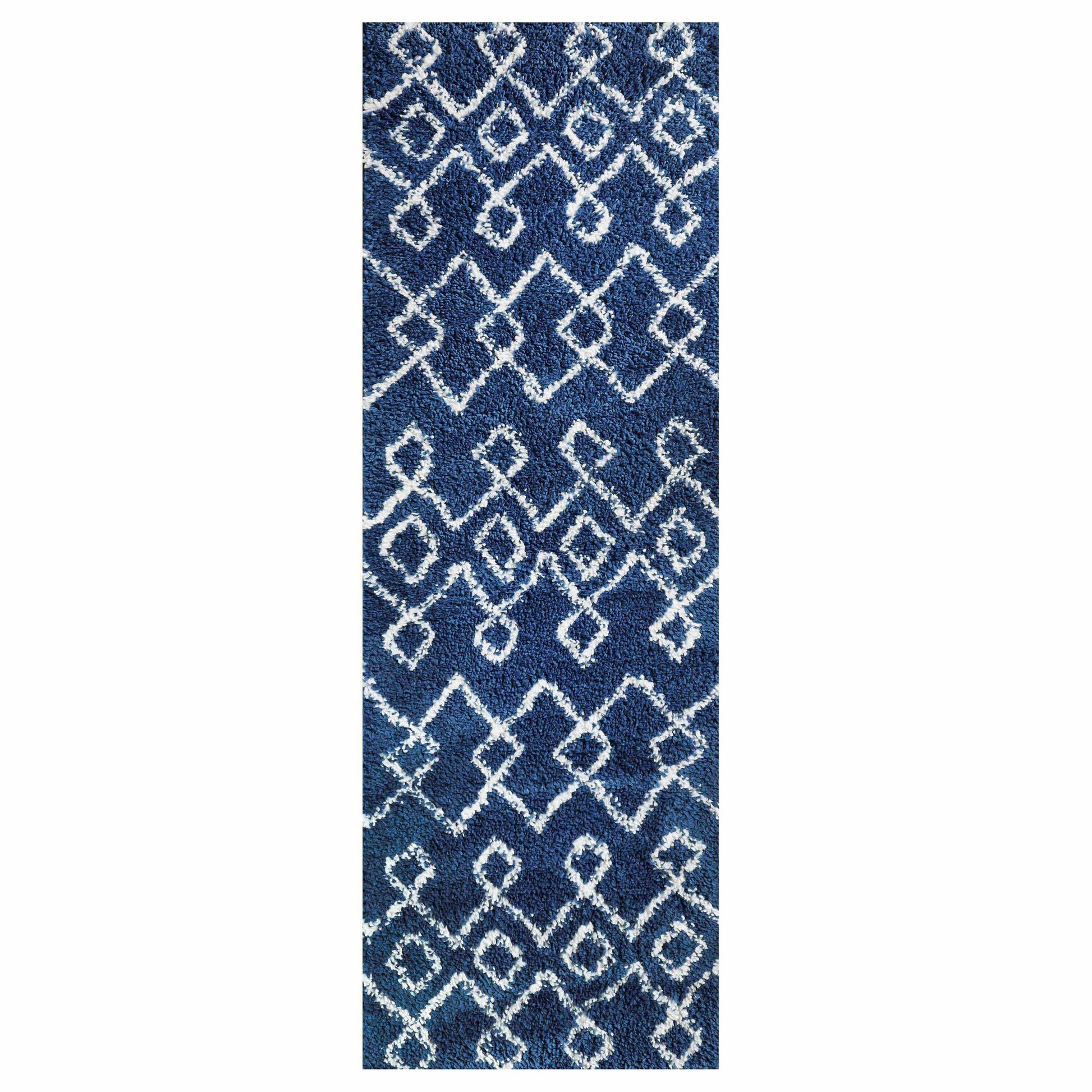  Superior Boho Geometric Diamonds Indoor Plush Shag Area Rug -  Cream-Blue
