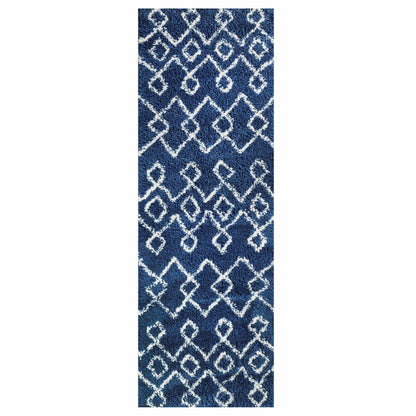  Superior Boho Geometric Diamonds Indoor Plush Shag Area Rug -  Cream-Blue
