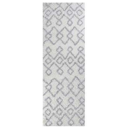  Superior Boho Geometric Diamonds Indoor Plush Shag Area Rug - Grey-Cream