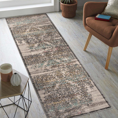 Superior Astrid Floral Filigree Faux Distressed Area or Runner Rug - Grey