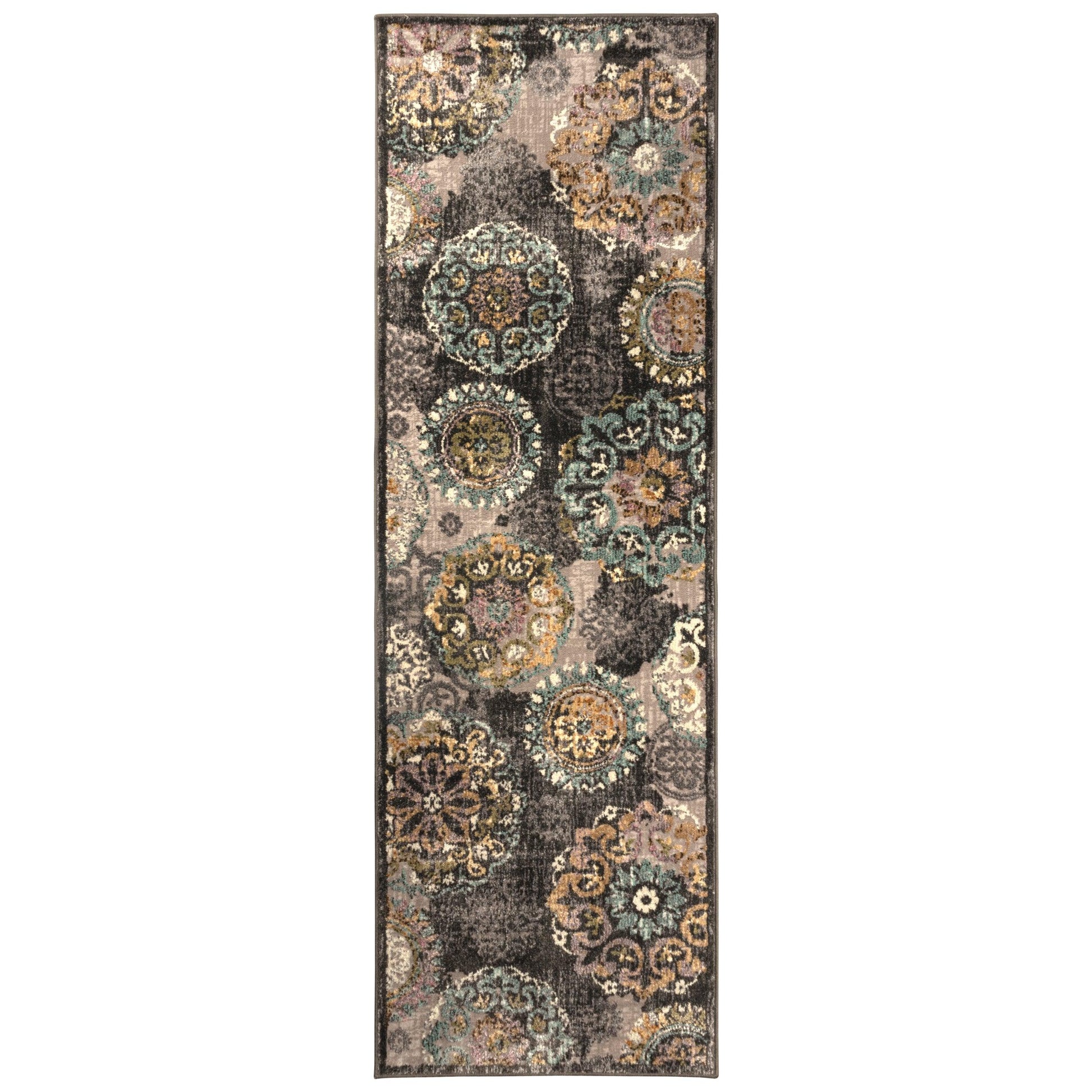 Superior Ceyone Distressed Floral Medallion Area Rug - Charcoal