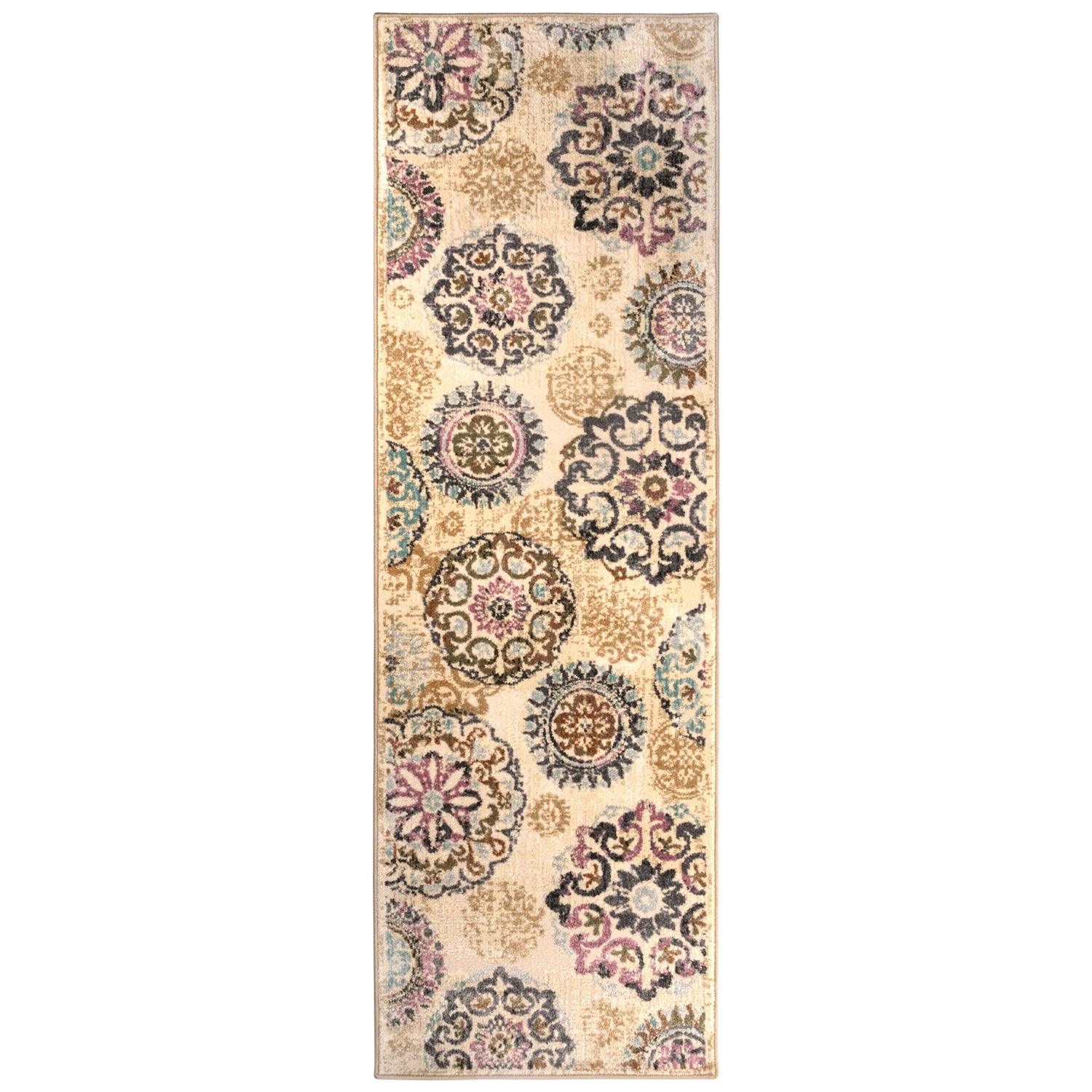 Superior Ceyone Distressed Floral Medallion Area Rug - Ivory