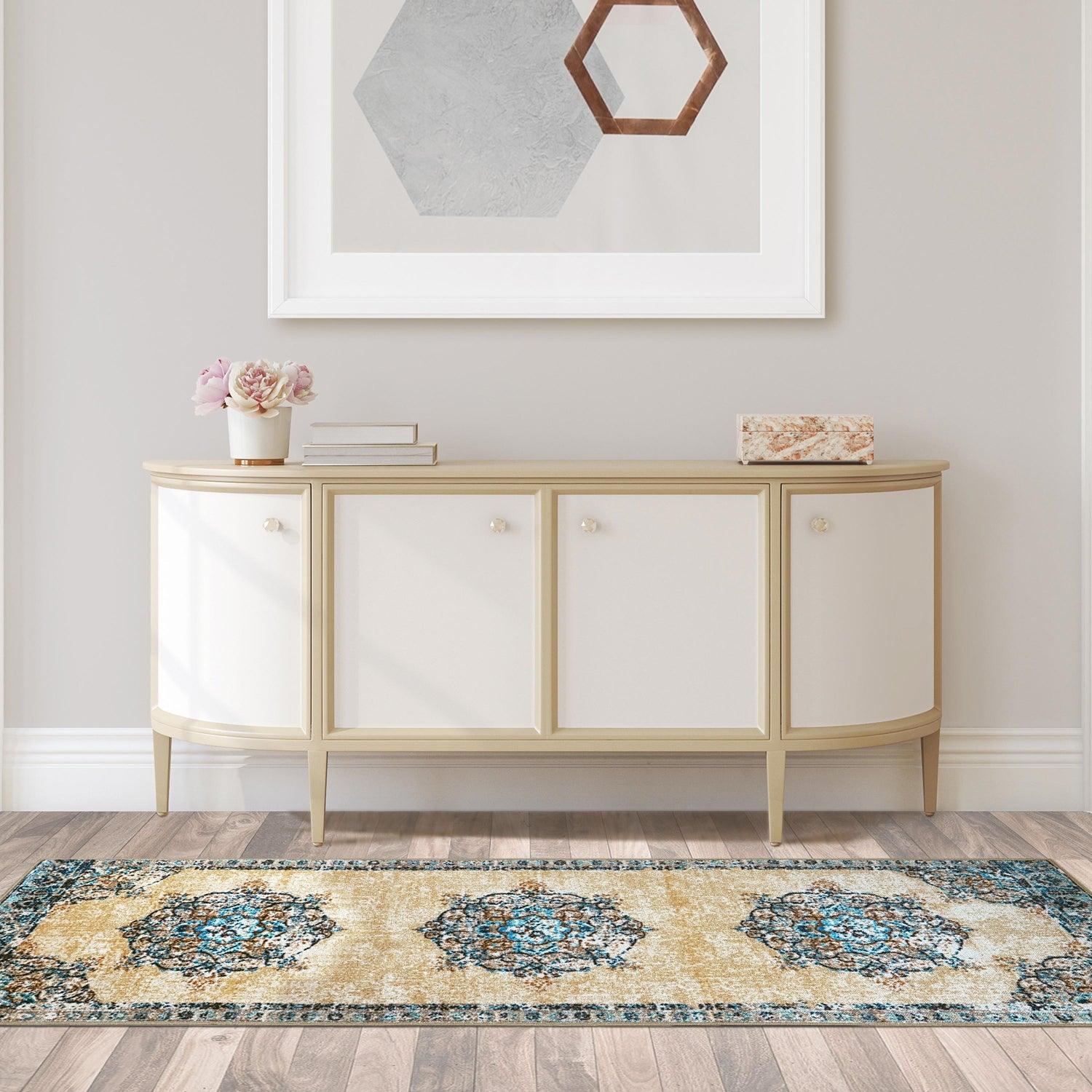 Superior Decklan Floral Medallion Indoor Area Rug or Runner Rug - Cream