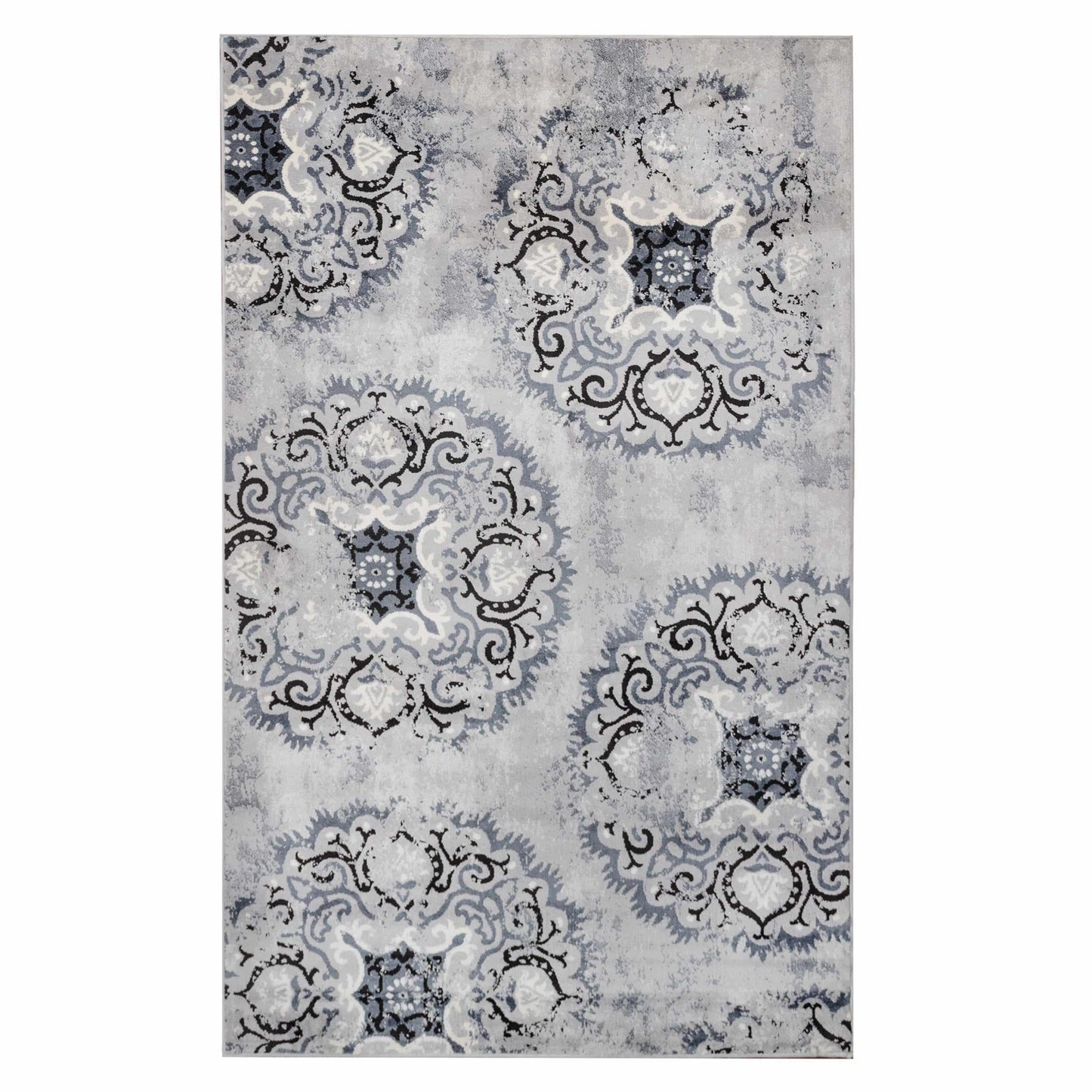 Superior Modern Distressed Medallion Indoor Area or Runner Rug - Ivory